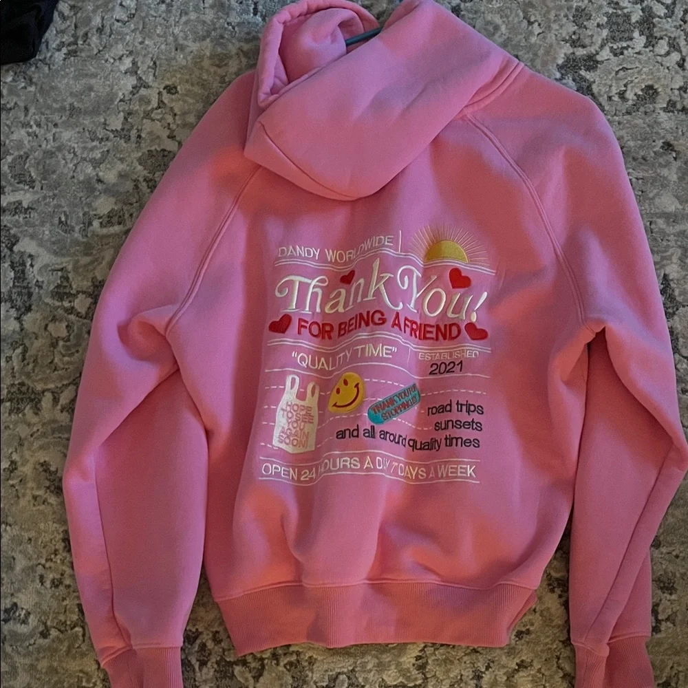 Thank You Dandy Worldwide Pink Hoodie - Women's Pullover Sweatshirt - Picture 2 of 2